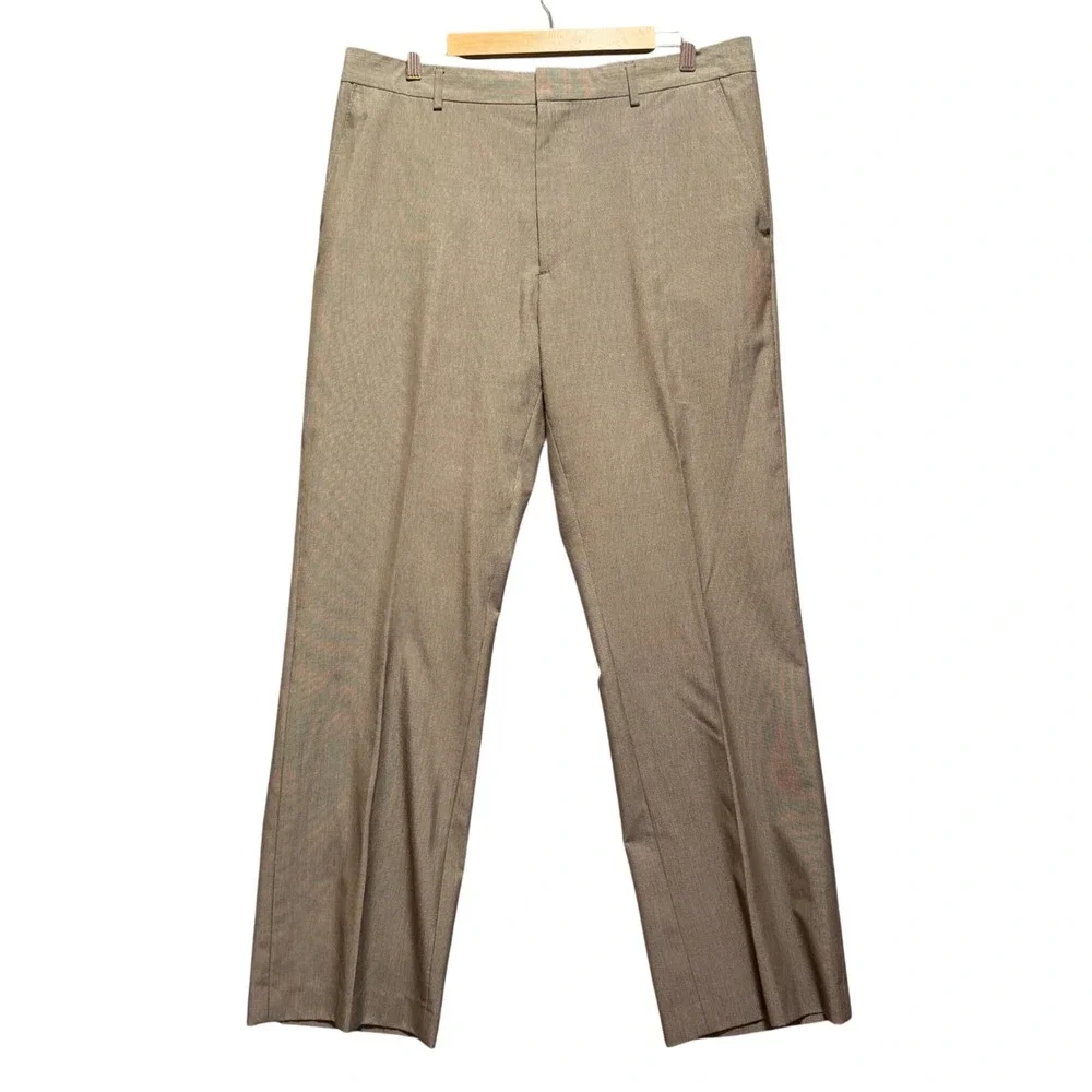 Banana Republic Dress Pants 36x32 Mens Taupe Brown Micro Check Straight‎ Slacks